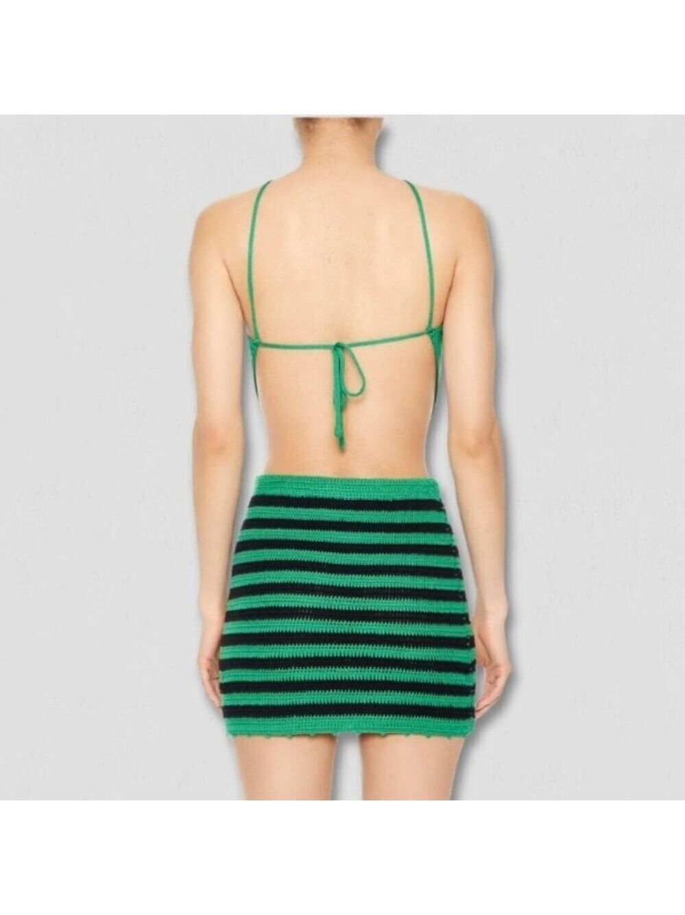 Y2K retro Knit Halter Top Crochet Striped fishermen whimsi fairy boho festival M - Picture 2 of 10